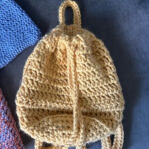 Handmade Yellow Crochet drawstring Backpack